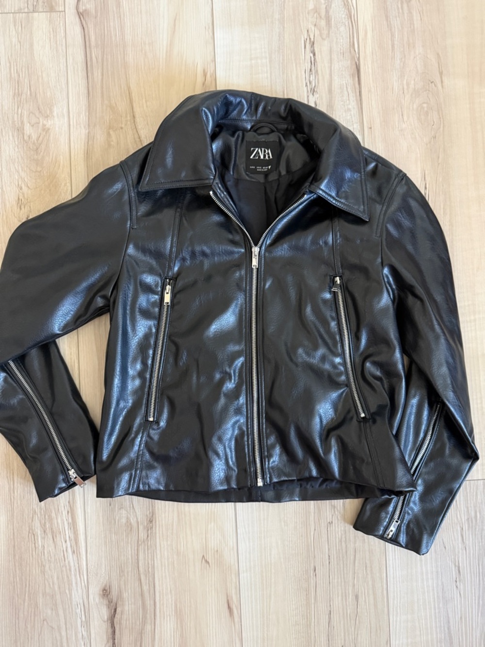 ZARA Black Faux Leather Zip-Front Jacket